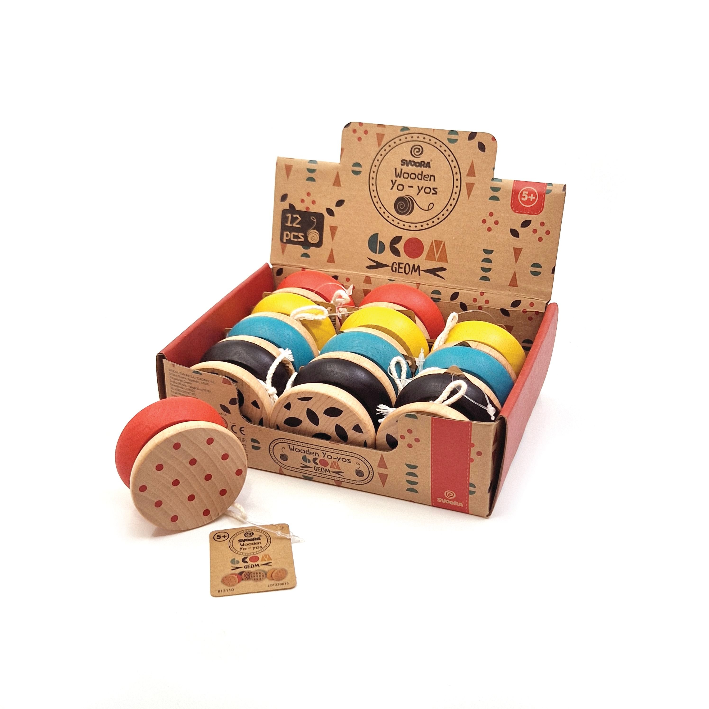 Wooden Yo-Yo &lsquo;GEOM&rsquo; 6&times;3.5cm -CDU of 12