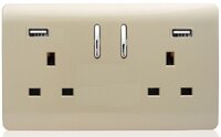 TRENDI 13AMP 2 GANG SWITCHED SOCKET WITH 2 X USB CHAMPAGNE GOLD