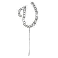 Diamante Letter "U" On Stem Silver - 4.5cm