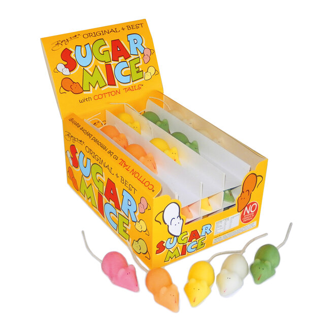 Assorted coloured sugar mice in display box 60x20g House of Sarunds