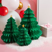 Green Honeycomb Christmas Trees - Pack of 3