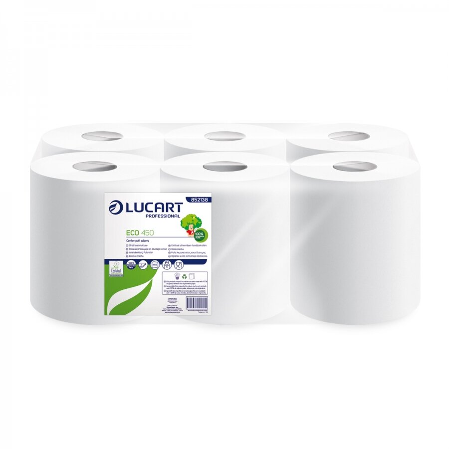 Lucart Eco Centrefeed Roll White 2Ply Food Safe 450 sheets x 6 rolls
