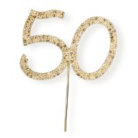 Diamante "50th" On Stem Gold - 4.5 x 5.5cm