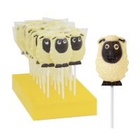 Dolly the sheep decorated white choc lollies in display - 18x35g