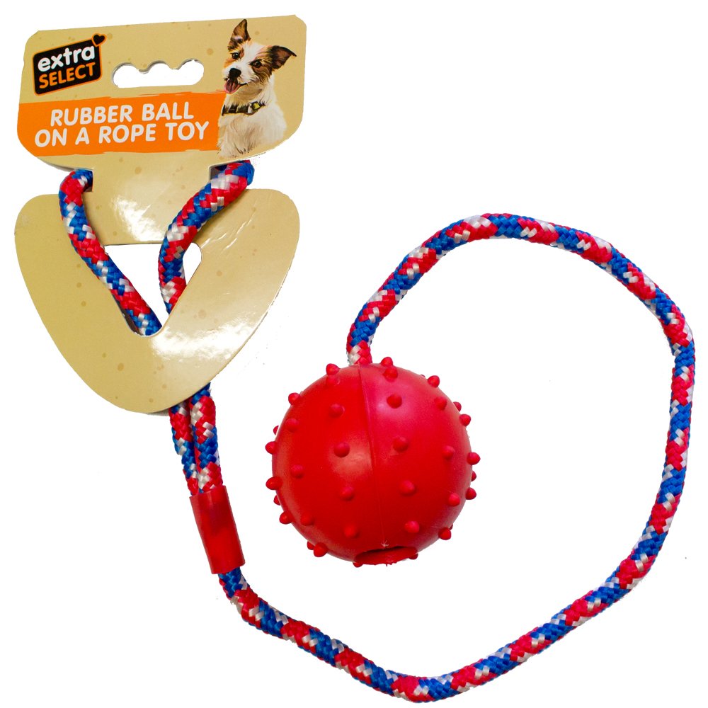 Extra Select EST04 Rubber Ball on Rope Dog Toy 1x6