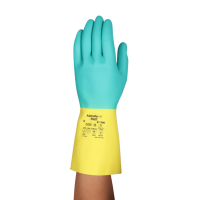 Ansell Heavy Duty Latex/Neoprene Gloves, Size 9.5-10, Yellow/Green