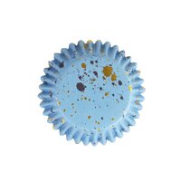 CUPCAKE CASES FOIL LINED -BLUE & GOLD FLECKS STD.30PK