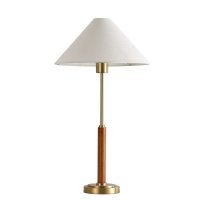 Felda Wood and Antique Metal Base Table Lamp and Empire Linen Shade 62cmH