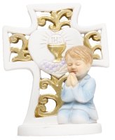 Resin Communion Plaque/Cross - Boy 3 inch   (C36007)
