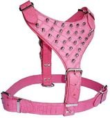 * Avon Rottweiler 'Breastplate' Harness - Spiked Pink Croc Leather