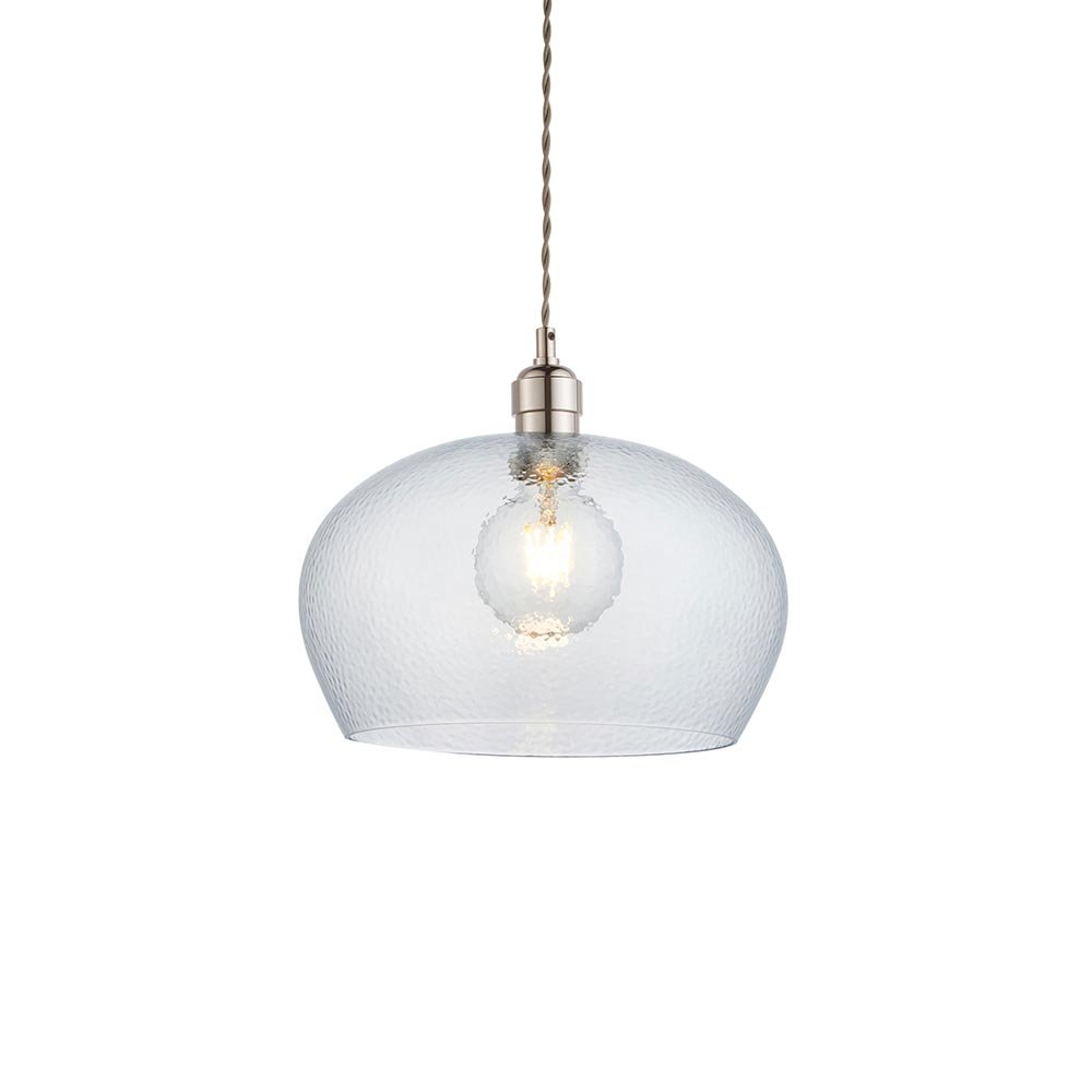 Endon Clear Hammered Glass And Bright Nickel Medium Pendant