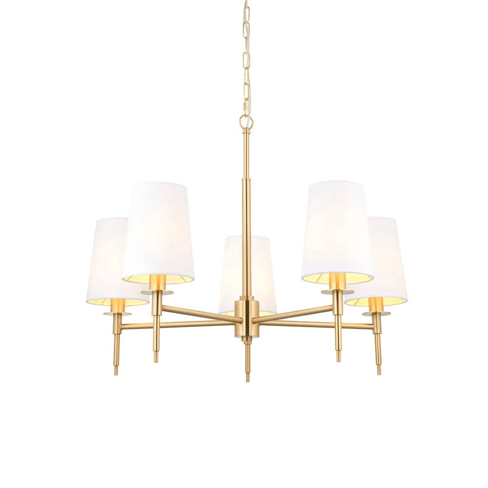 Endon Satin Brass 5 Light Multi Arm Pendant With Tapered Shades