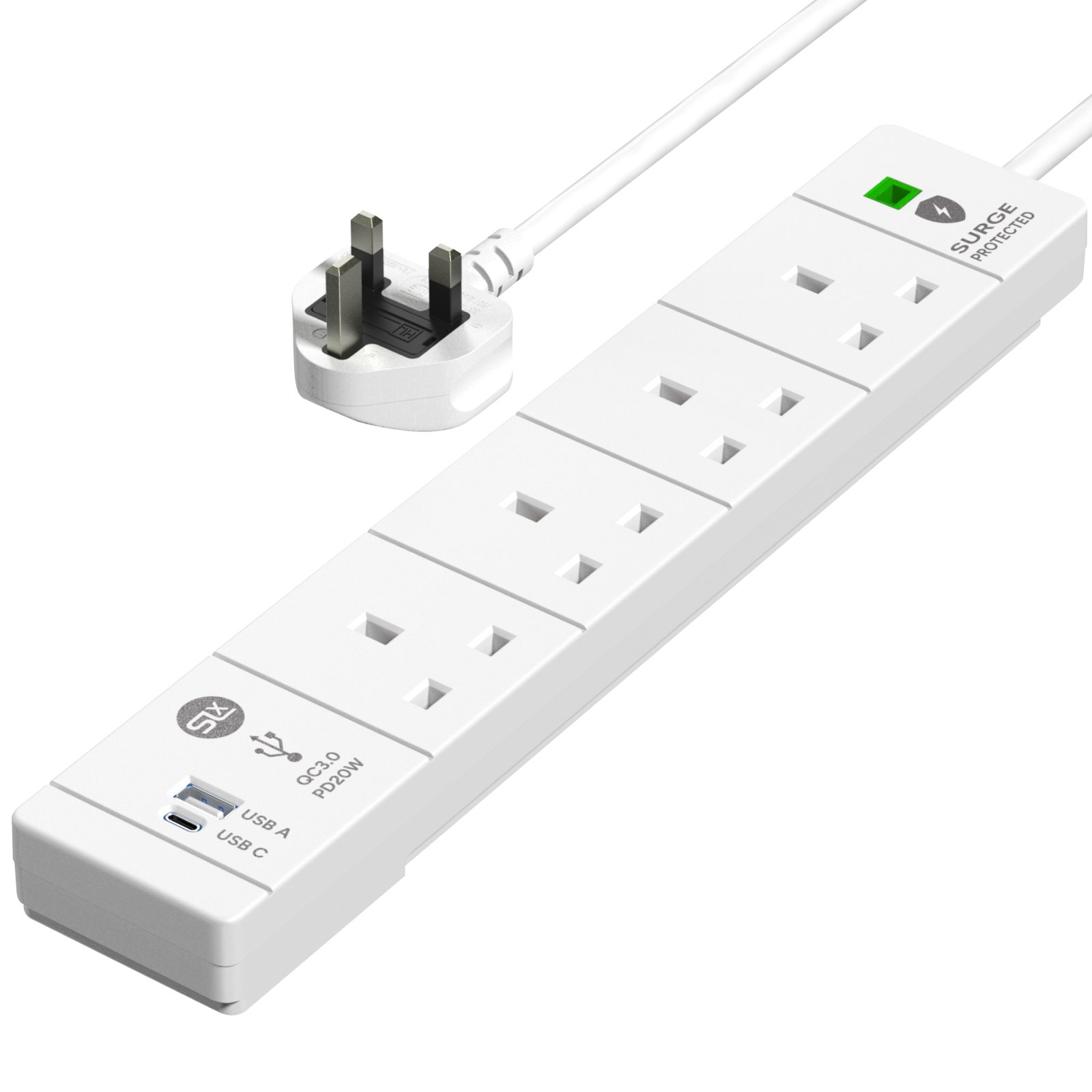 SLX 90172PI extension lead with surge protection and USB-C/USB-A outputs