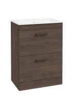 CORTA FLOORSTANDING 60CM TWO DRAWER UNIT SABLE ASH-BLACK HANDLES