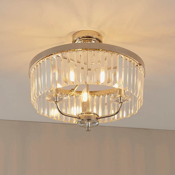 Endon Round Bright Nickel Cut Glass Semi-Flush
