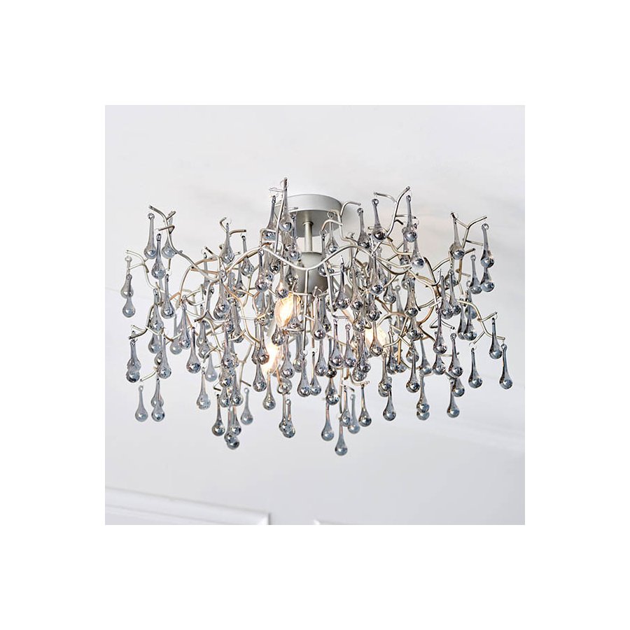 Endon Aged Silver Branch Semi-Flush With Glass Droplets