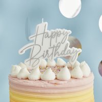 Silver Happy Birthday Wax Candle - Pack of 1