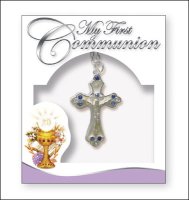 Necklet/Metal Crucifix - Blue Stones   (C6512/BLUE)