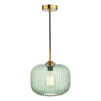 DEMARIUS 1LT PENDANT GREEN GLASS AND BRONZE