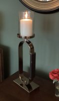 Tall Pillar Candle Holder Coffee Brown Finish with Wood 18x10x51cm