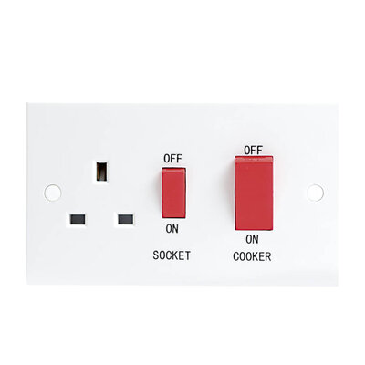 45A 1 Gang Double Pole Cooker Switch and 13A Socket White