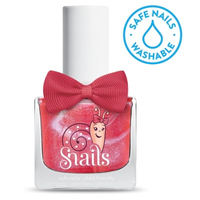 Pinky red kids-safe nail polish that washes off with soap and water.