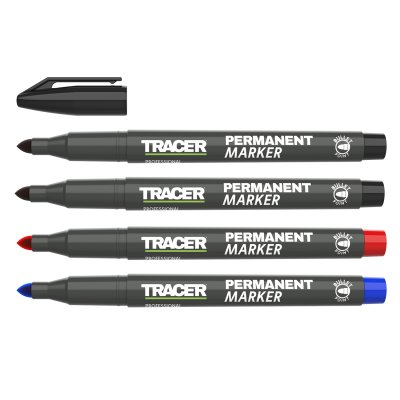 Tracer Pack of 4x Permanent Markers (2x Black, 1x Red, 1x Blue)