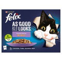 Felix 'As Good as it Looks' Cat Pouch Favourites Selection in Jelly 85g 12pk x 4