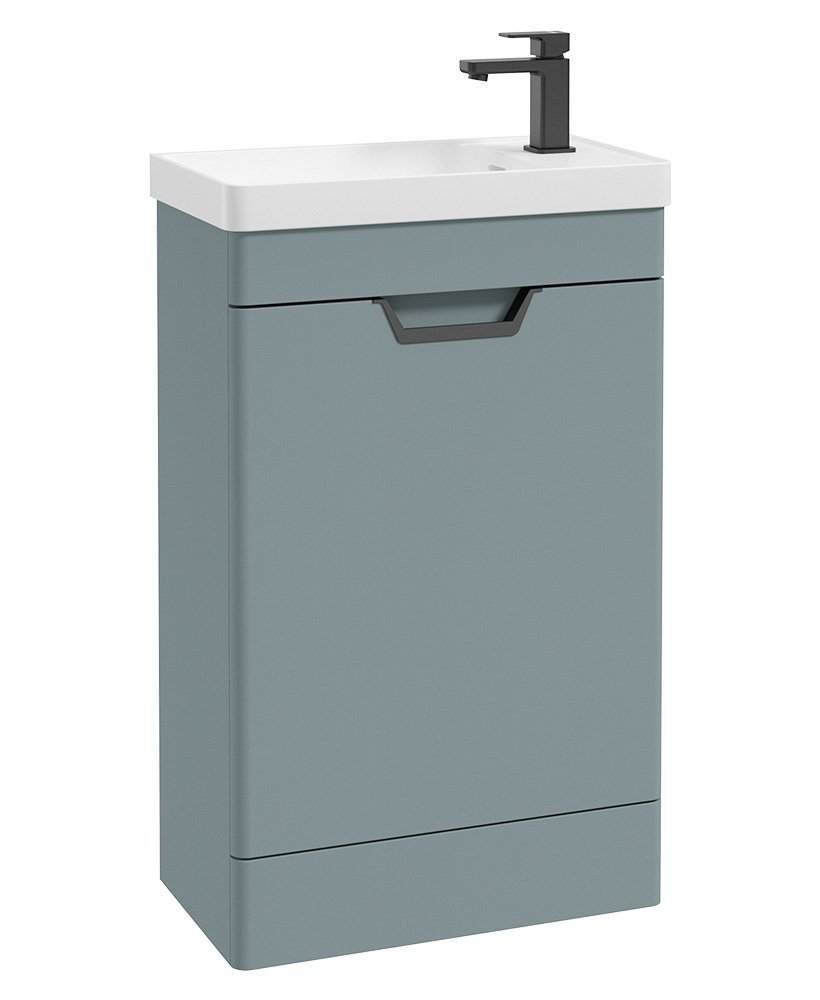 FREYA 55cm 1 Door Cloakroom Floor Standing Vanity Unit Matt Coral Green-Matt Black Handle
