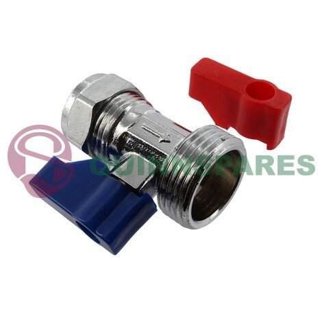 Mains Feed Water Pipe Straight Tap Valve Red Or Blue Indicator