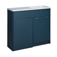 Tucker French Herts Compact 1000mm Back To Wall Floor Standing Slim Depth Basin Unit Right Handed Dark Blue