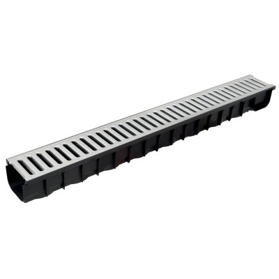 DekDrain Vela A15 Plastic Shallow Channel Drain with Galvanised Grating VL50 - 1m Length (121x50x1000)