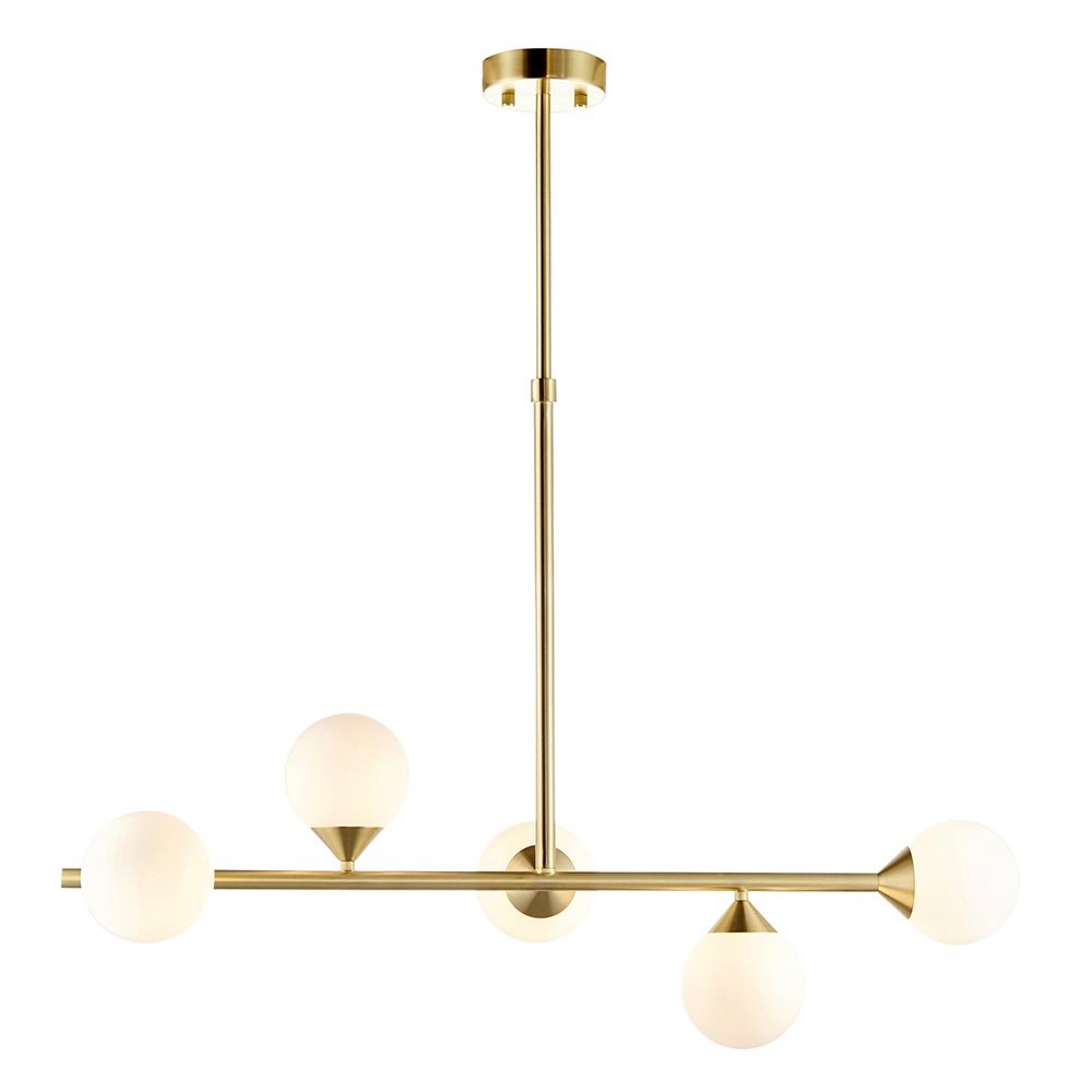Endon Satin Brushed Gold Linear Pendant With Gloss White Glass