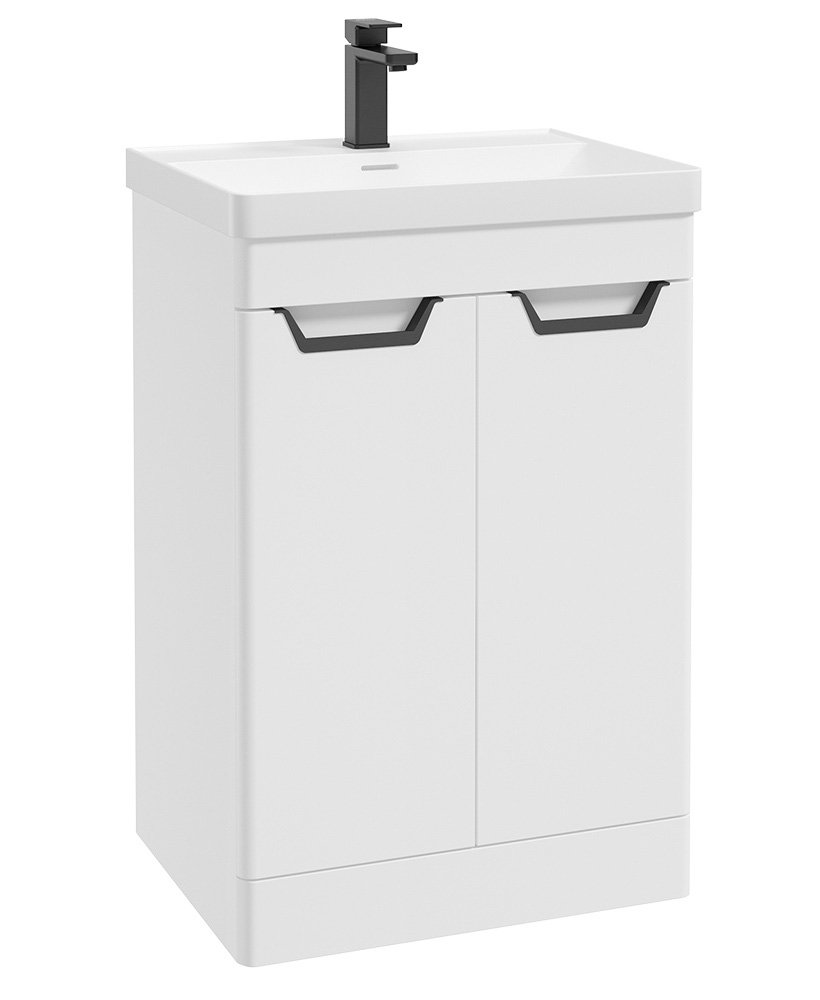 FREYA 60CM 2 DOOR FLOORSTANDING VANITY UNIT MATT WHITE-MATT BLACK HANDLE
