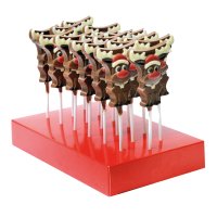 Hand decorated solid milk chocolate reindeer lollies 18x35g