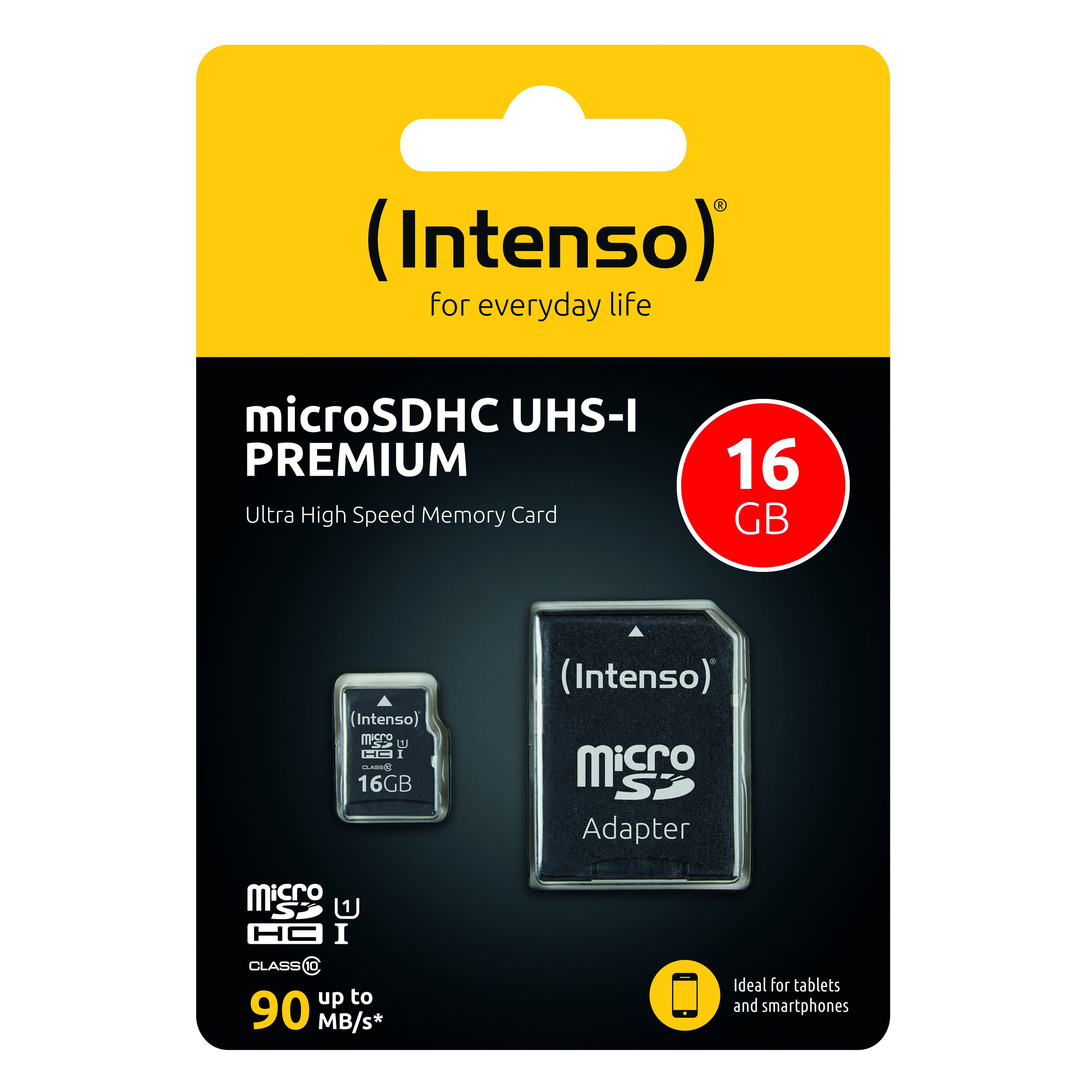 High-speed Intenso microSD Premium card &ndash; up to 90 MB/s, Class 10 U1