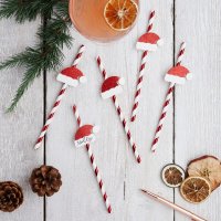 Santa Hat Paper Straws - Pack of 16