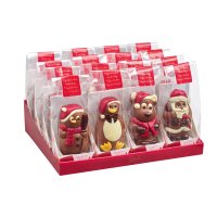 Assorted hollow milk chocolate winter figures in cello bag 16x55g