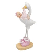 Resin Stork Holding Baby Pink - 50 x 30 x 100mm