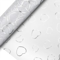 Organza Roll Silver Heart On White - 29cm x 10m