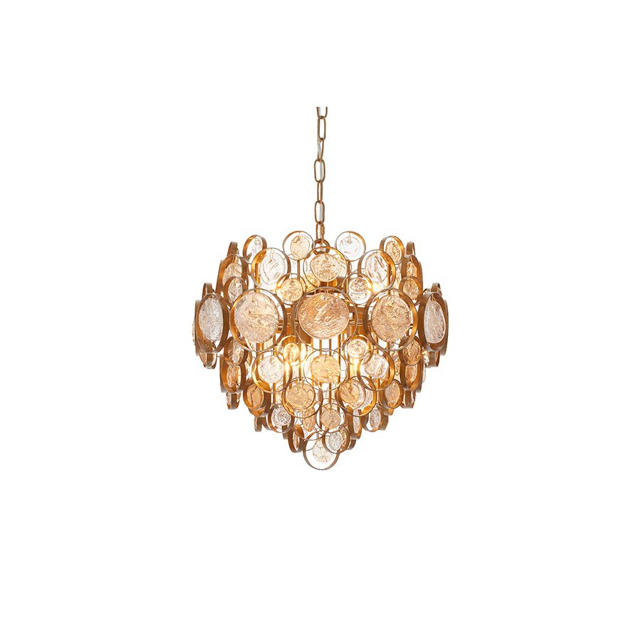 Endon Antique Gold Chandelier With Clear And Amber Glass Details