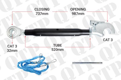 Heavy Duty Top Link Cat 3 / 3 Ball Hook 520mm 