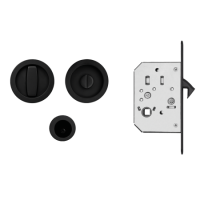 EPD 83, Pocket Door Set, Mortice Lock With Strike Plate, Esc. With Turn And Release, Spindle 8mm, Finger Sleeve, Cosmos Black Set