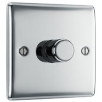 NEXUS POLISHED CHROME INTELLIGENT TRAILING EDGE DIMMER SWITCH 200W OR 10 LED LAMPS 1 GANG 2 WAY PUSH