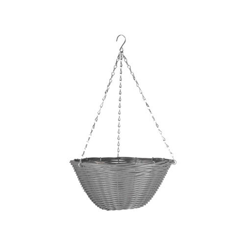 14" Slate Faux Rattan Hanging Basket