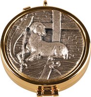 Gilt Pyx 2 inch- Antique Silver Motif - Lamb   (88876)