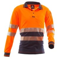 Hi-Vis D/N Polo Shirt, LS, Orange/Navy