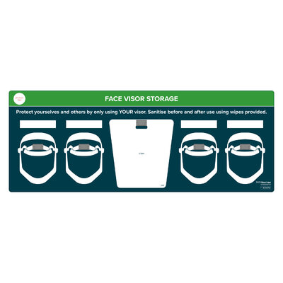 Station de rangement murale pour visi&egrave;re faciale - pour contenir 4 visi&egrave;res faciales et lingettes QRD
