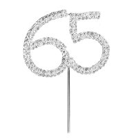 Diamante "65th" On Stem Silver - 5.5 x 6cm