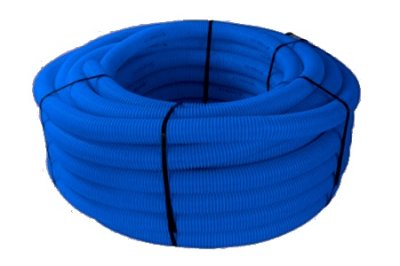 Corrugated duct, blue, outer &Oslash; 90mm, double-walled, smooth interior, with pull rope and 1 sleeve, 50m coil
